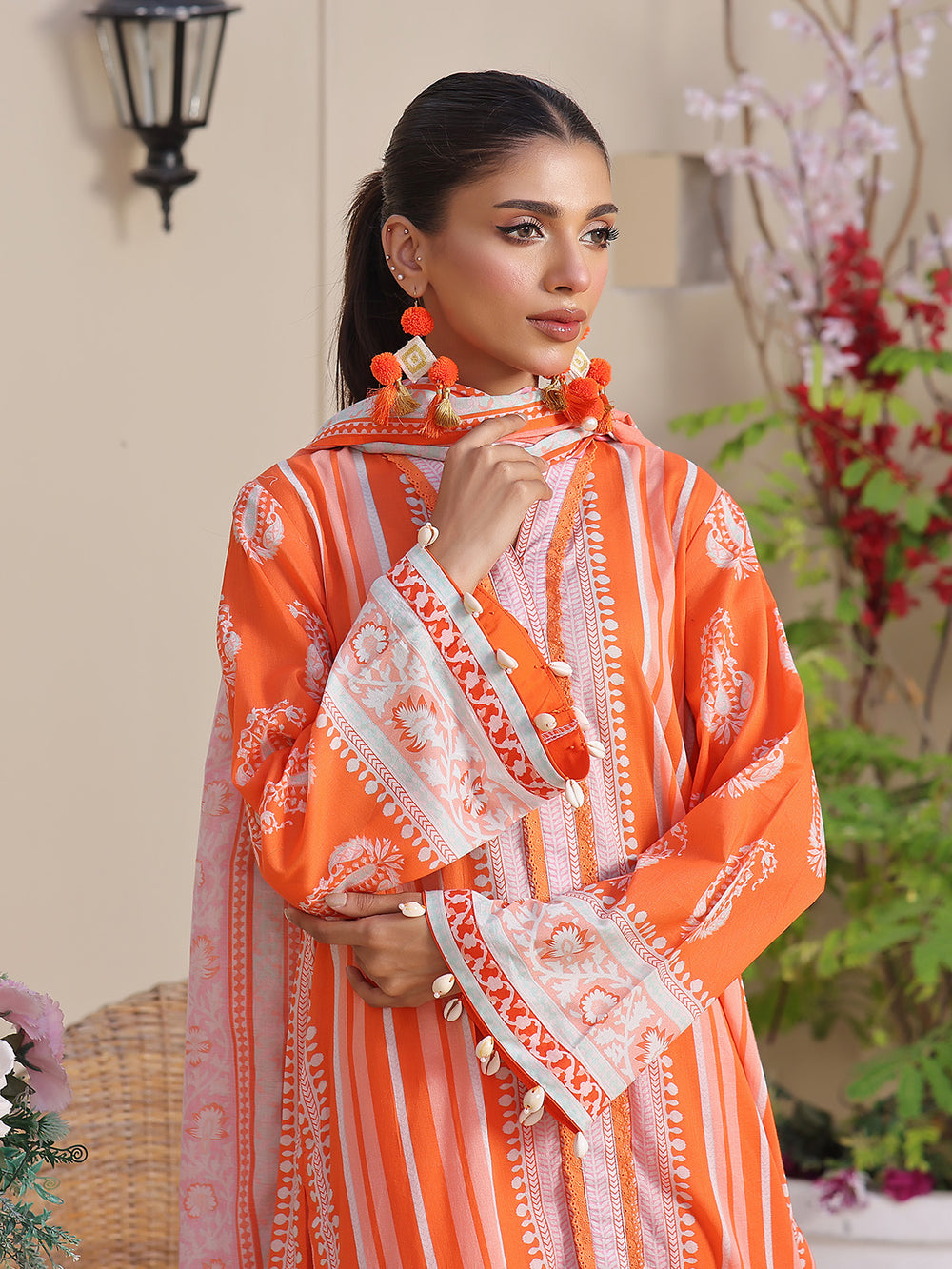 2Pc Printed Unstitched Lawn Orange - OL2P-6213-B