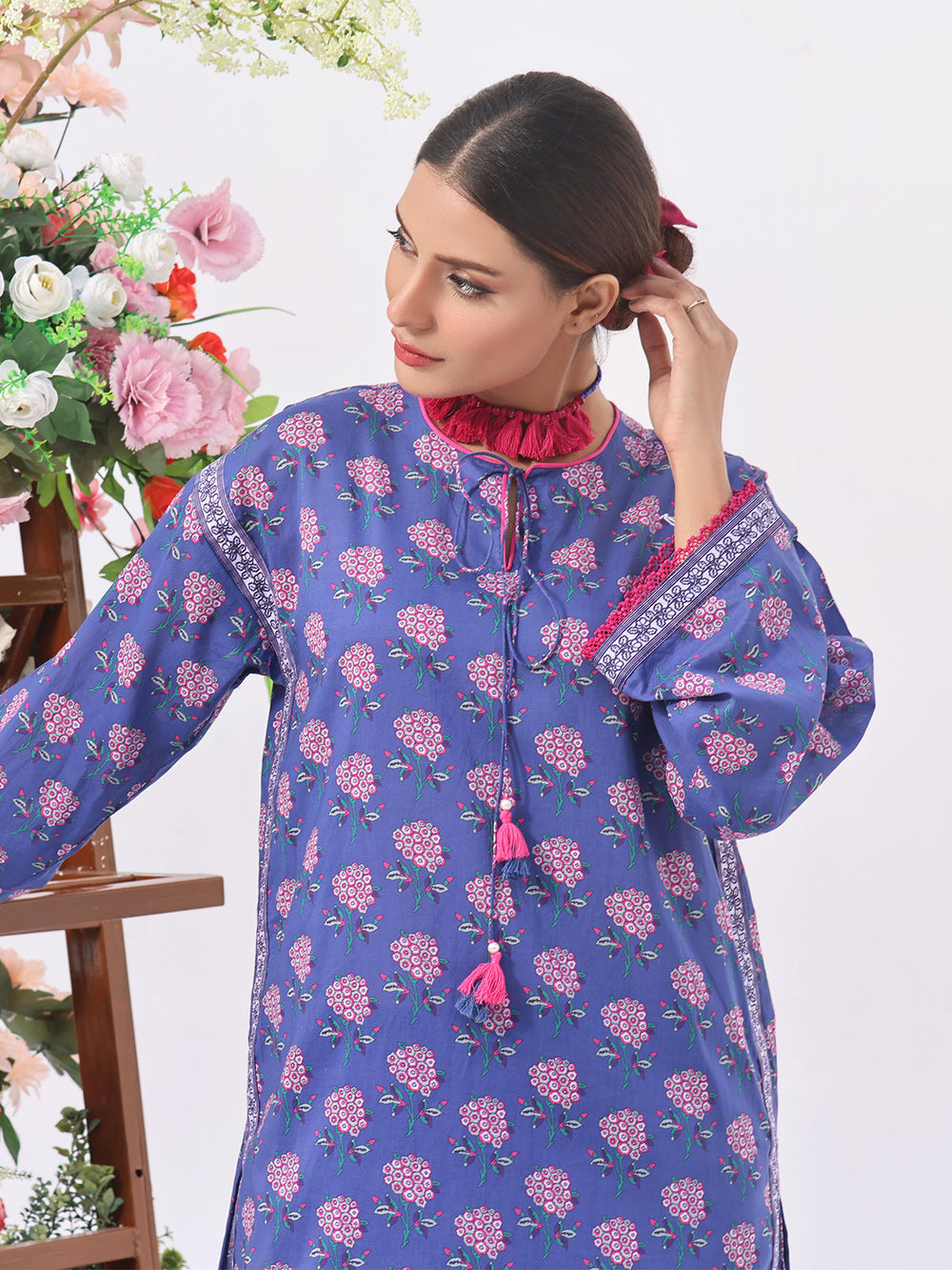 2Pc Printed Unstitched Lawn Blue - OL2PT-6134-B