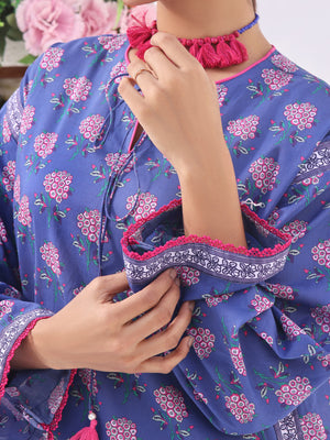 2Pc Printed Unstitched Lawn Blue - OL2PT-6134-B