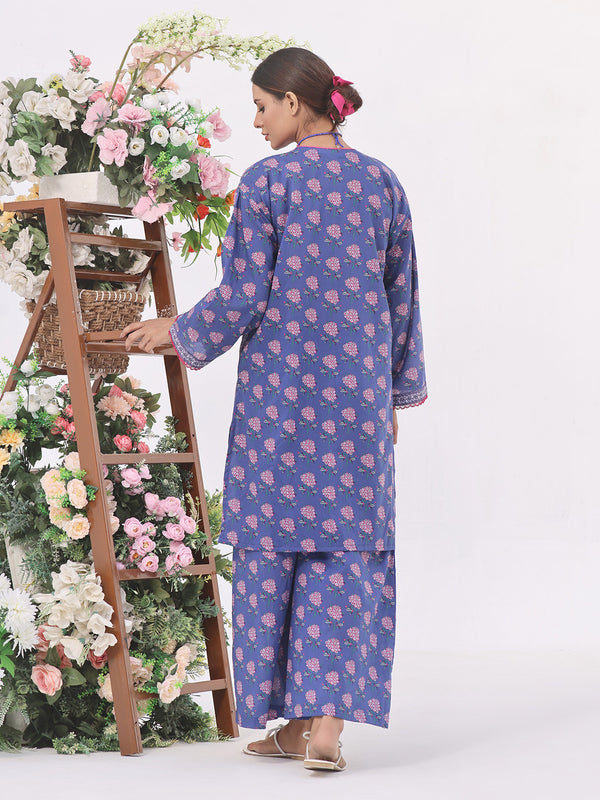 2Pc Printed Unstitched Lawn Blue - OL2PT-6134-B