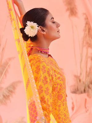 3Pc Printed Unstitched Lawn Yellow - OL3P-6151-A