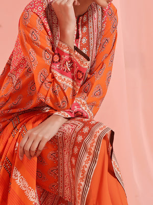3Pc Printed Unstitched Lawn Orange - OL3P-6156-A