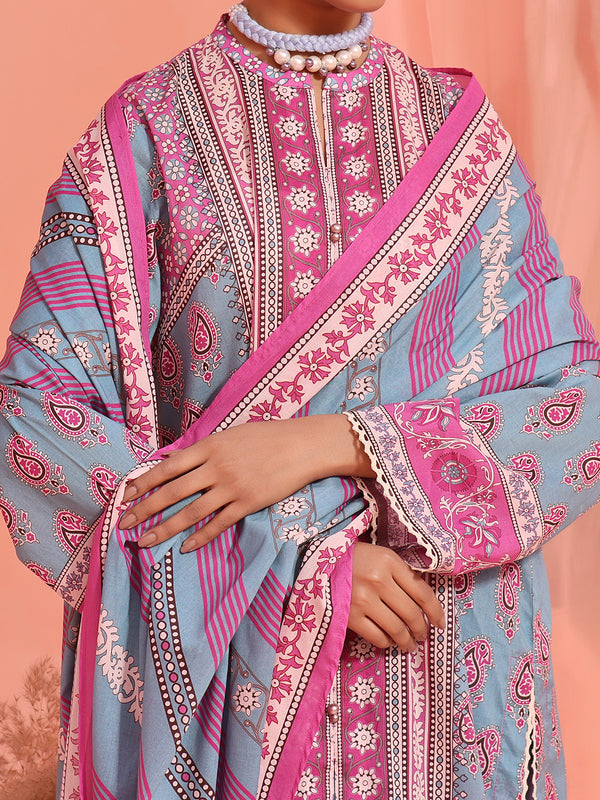 3Pc Printed Unstitched Lawn Purple - OL3P-6156-B