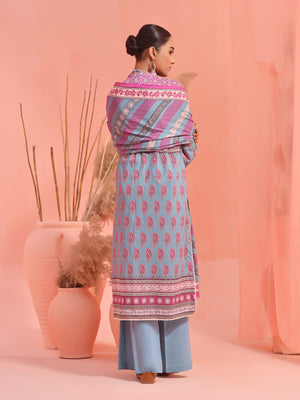 3Pc Printed Unstitched Lawn Purple - OL3P-6156-B