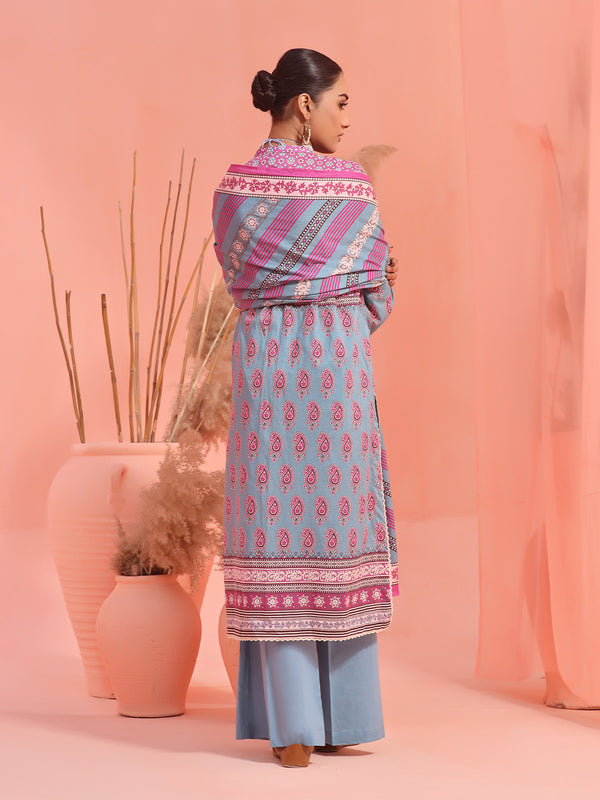 3Pc Printed Unstitched Lawn Purple - OL3P-6156-B