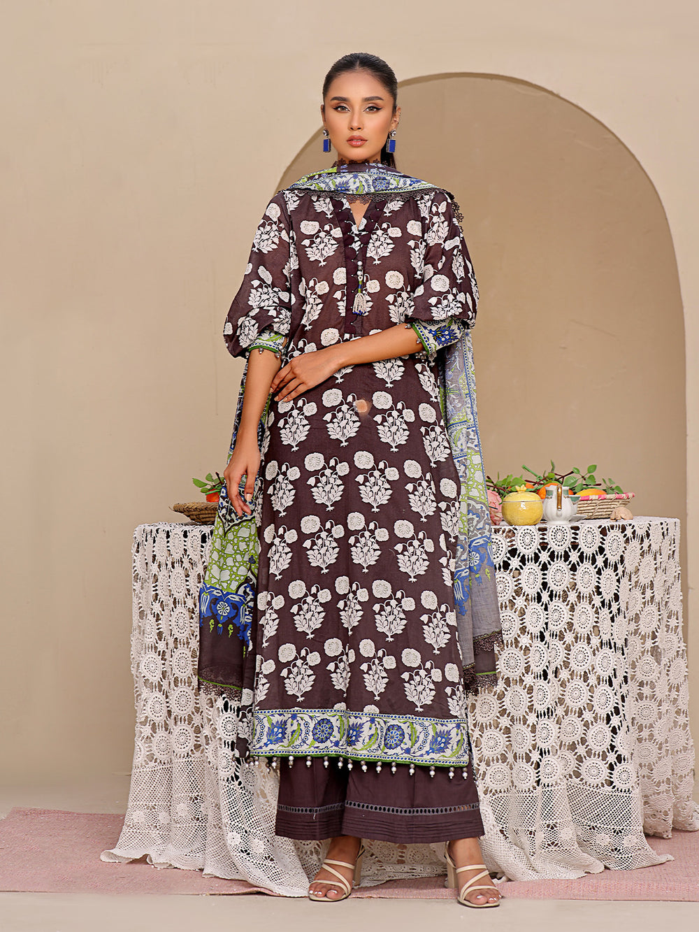 3Pc Printed Unstitched Lawn Black - OL3P-6193-A-1