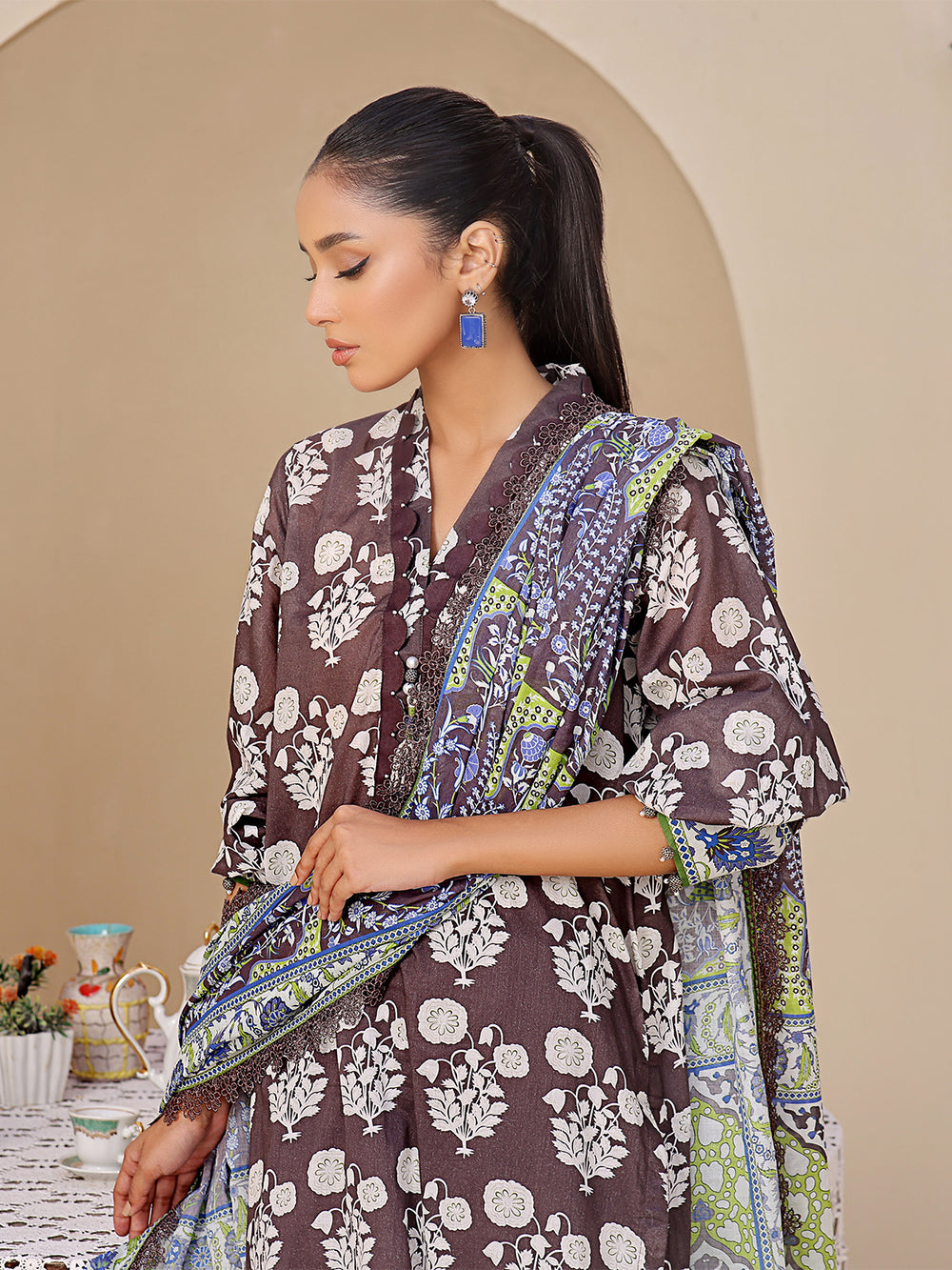 3Pc Printed Unstitched Lawn Black - OL3P-6193-A-1