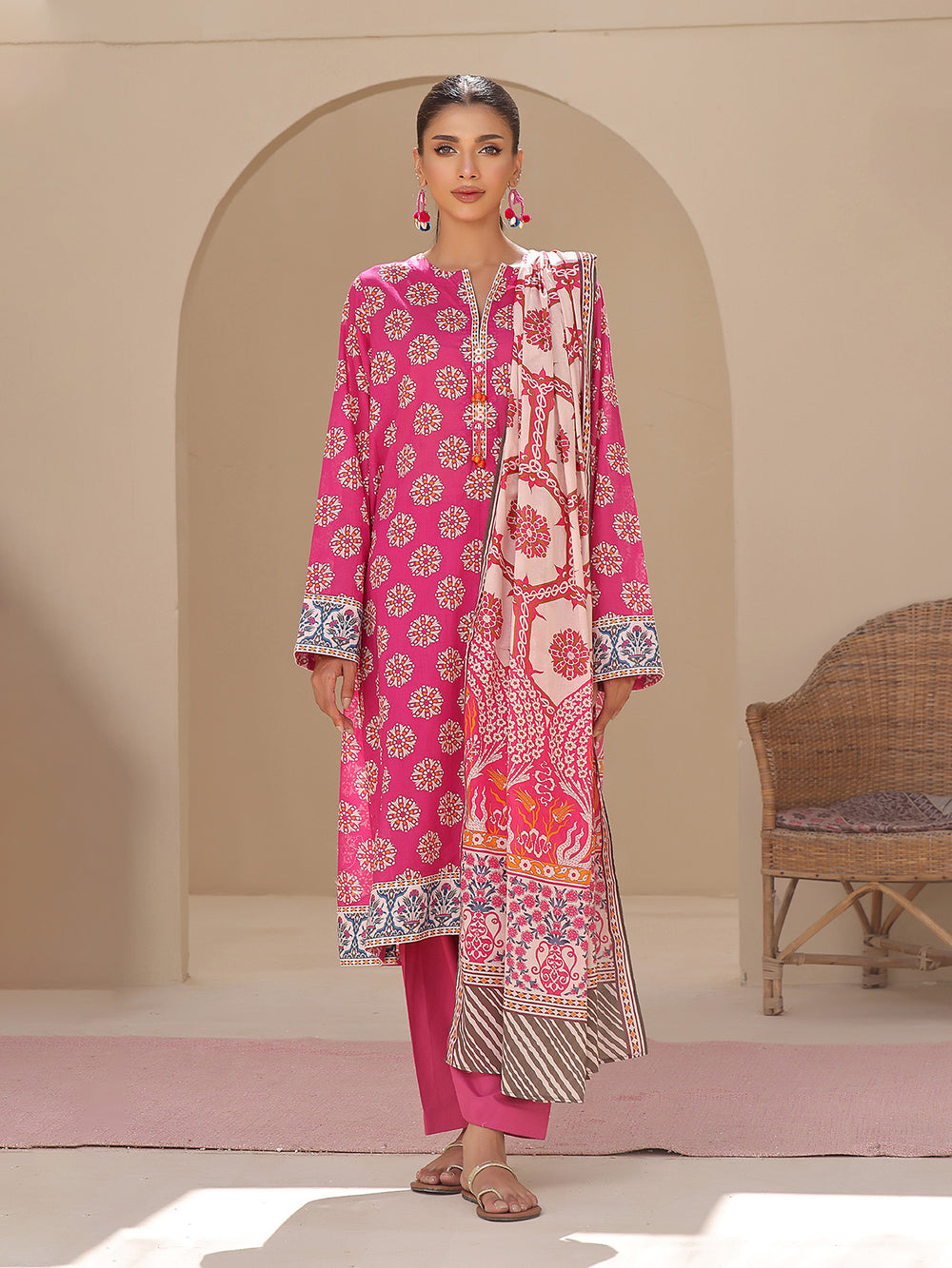 2Pc Printed Unstitched Lawn Pink - OL2P-6194-A
