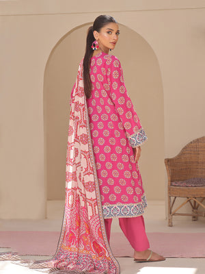 2Pc Printed Unstitched Lawn Pink - OL2P-6194-A