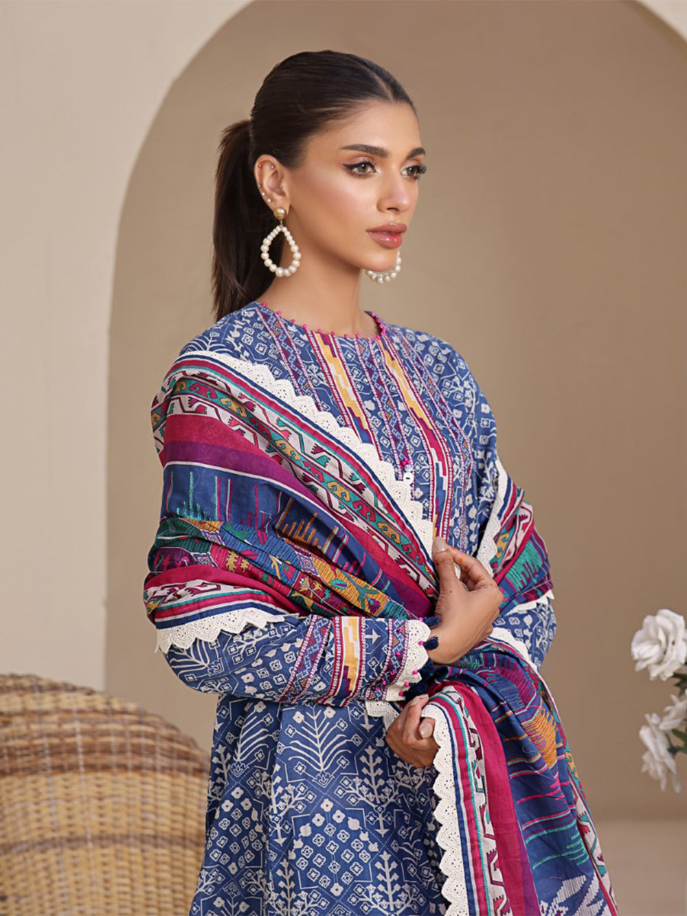 3Pc Printed Unstitched Lawn Blue - OL3P-6207-A-1