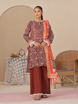 2Pc Printed Unstitched Lawn Brown - OL2P-6207-B-1