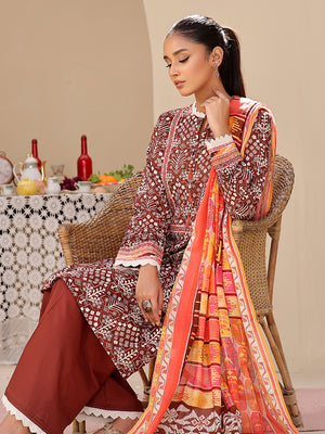 2Pc Printed Unstitched Lawn Brown - OL2P-6207-B-1