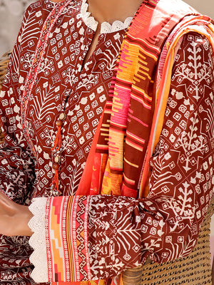 2Pc Printed Unstitched Lawn Brown - OL2P-6207-B-1