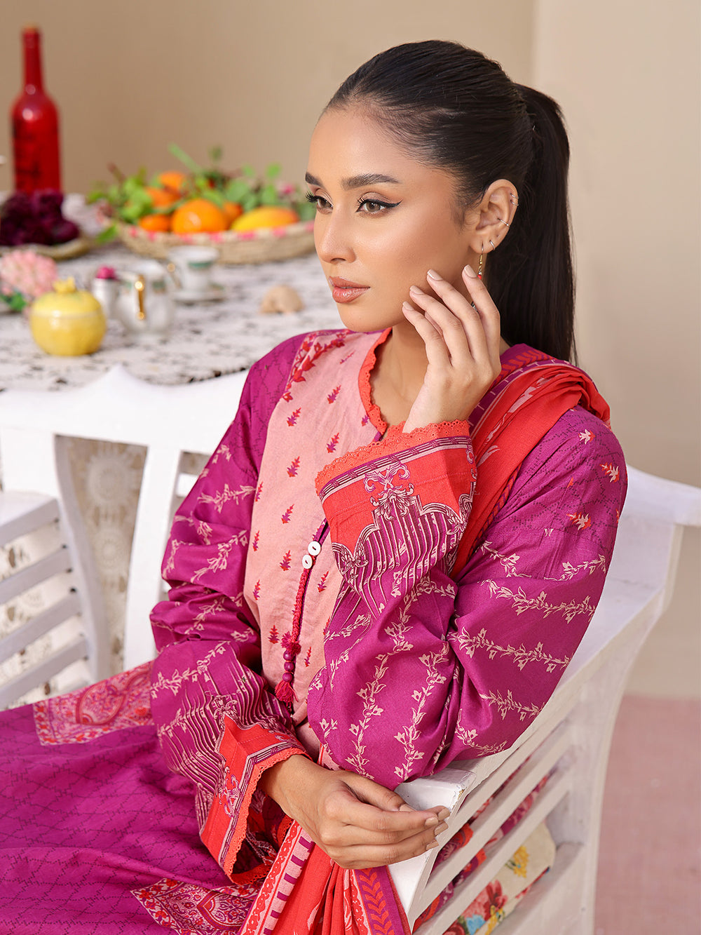 3Pc Printed Unstitched Lawn Magenta - OL3P-6208-A-1