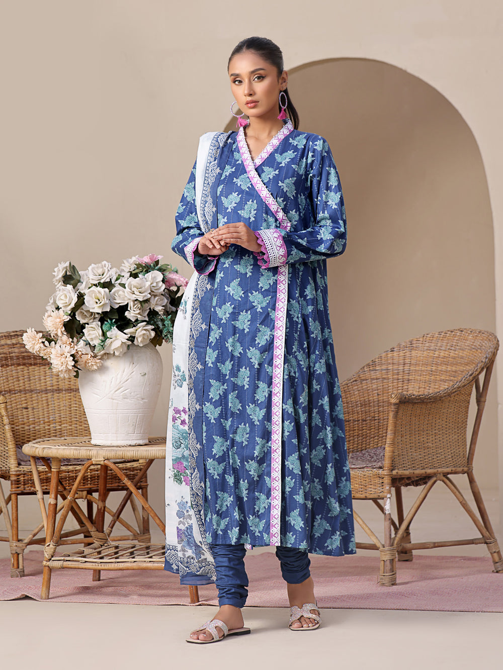 3Pc Printed Unstitched Lawn Blue - OL3P-6209-A-1