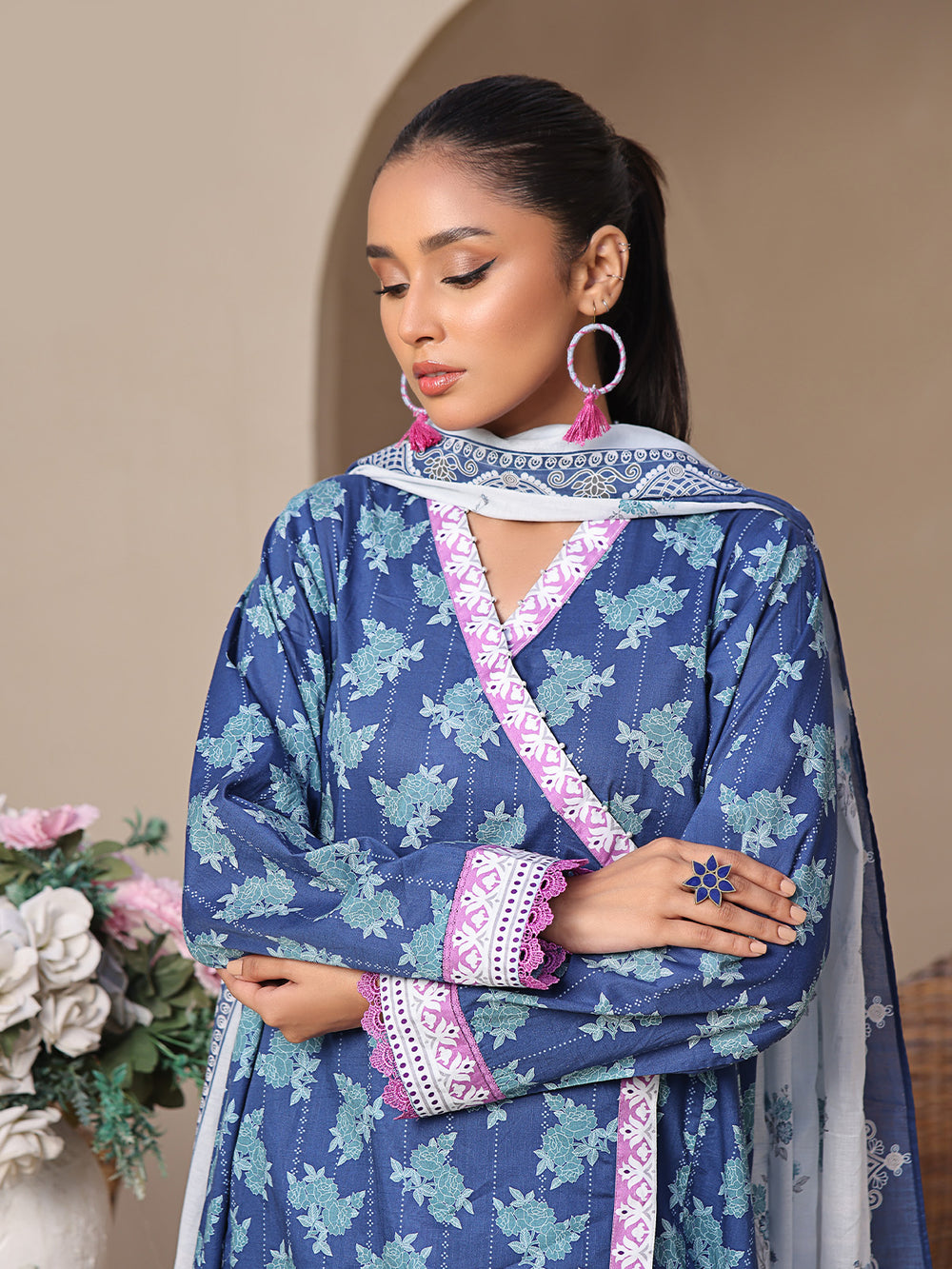 3Pc Printed Unstitched Lawn Blue - OL3P-6209-A-1