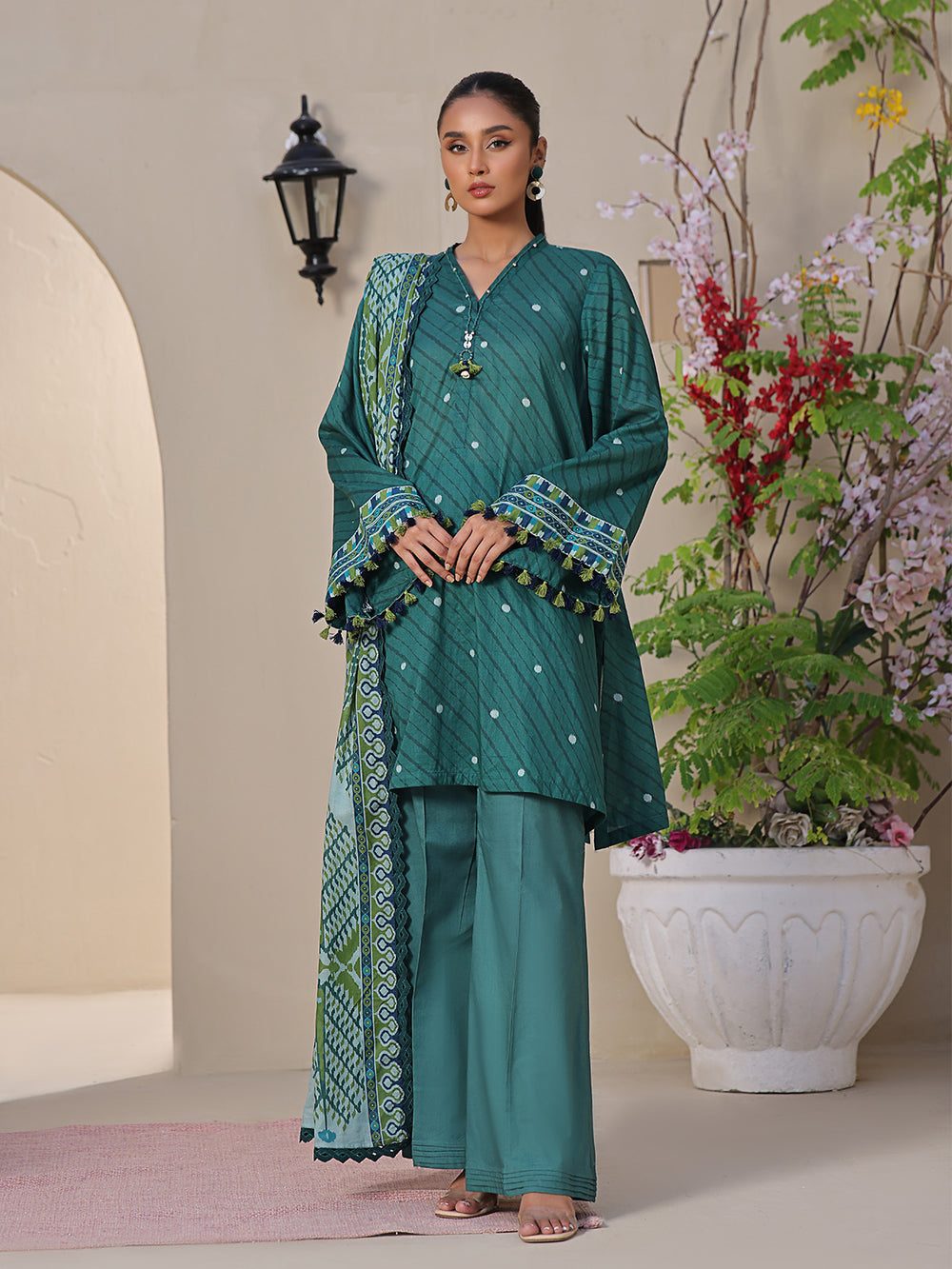 2Pc Printed Unstitched Lawn Dark Green - OL2P-6212-B-1