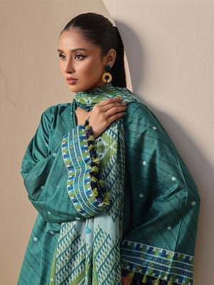 2Pc Printed Unstitched Lawn Dark Green - OL2P-6212-B