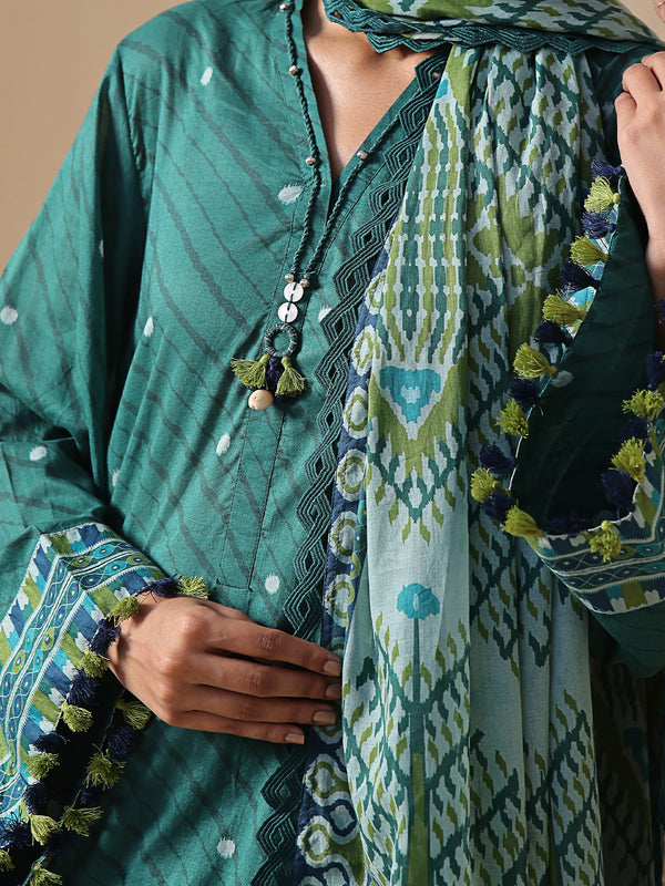 2Pc Printed Unstitched Lawn Dark Green - OL2P-6212-B