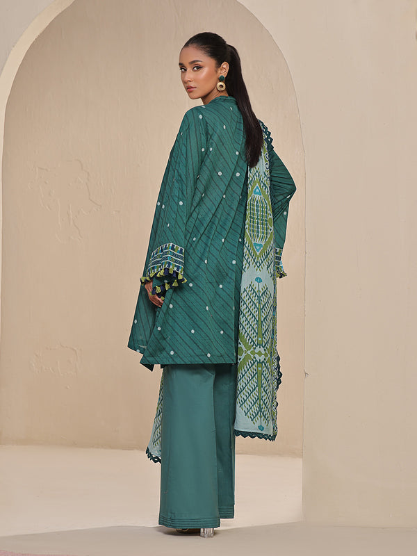 2Pc Printed Unstitched Lawn Dark Green - OL2P-6212-B