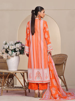 3Pc Printed Unstitched Lawn Orange - OL3P-6213-B-1
