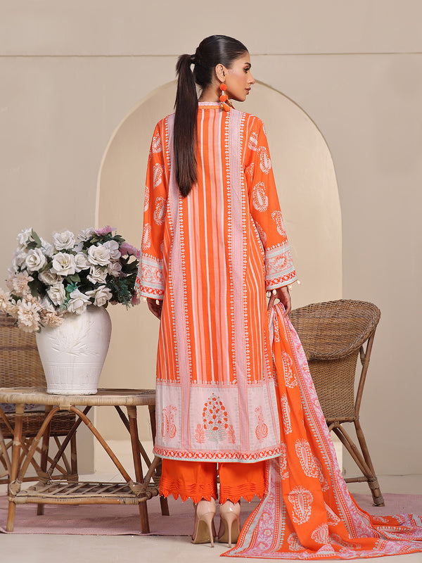 3Pc Printed Unstitched Lawn Orange - OL3P-6213-B-1