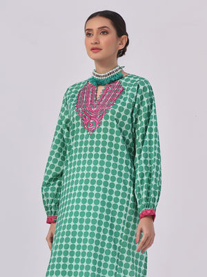 1Pc Embroidered Unstitched Lawn Green - OLEK-6126-A