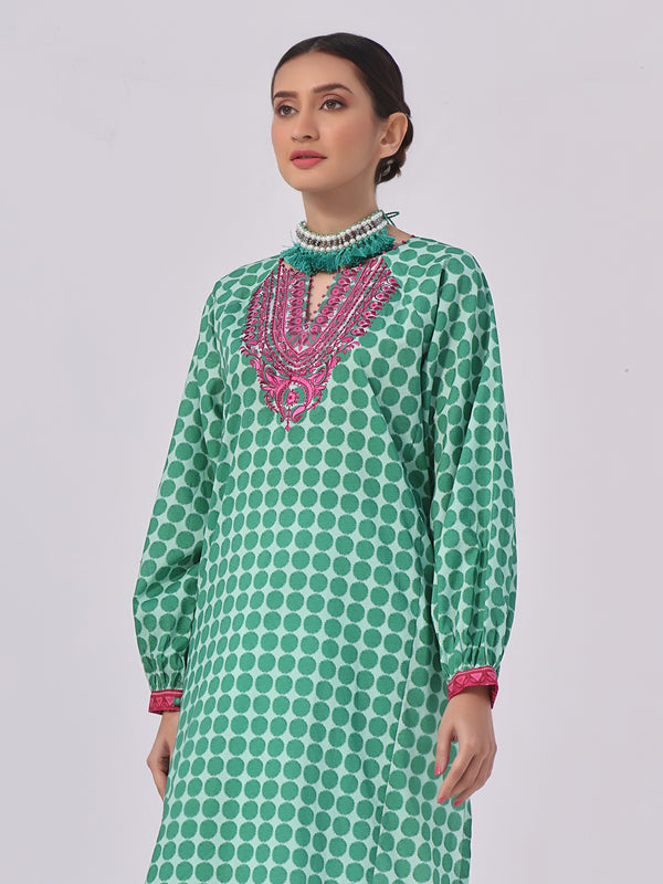 1Pc Embroidered Unstitched Lawn Green - OLEK-6126-A