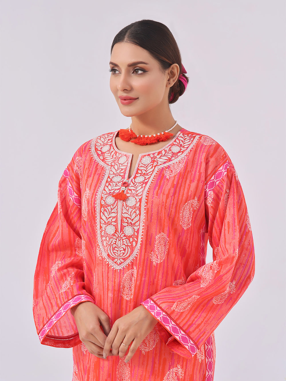 1Pc Embroidered Unstitched Lawn Orange - OLEK-6131-A