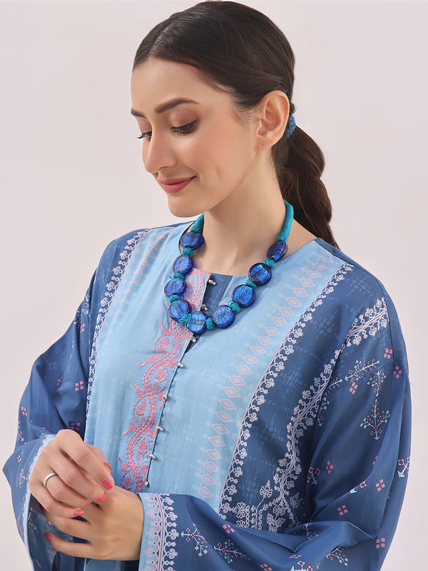 1Pc Embroidered Unstitched Lawn Blue - OLEK-6133-B