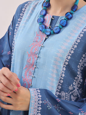 1Pc Embroidered Unstitched Lawn Blue - OLEK-6133-B