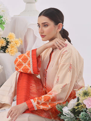 1Pc Printed Unstitched Lawn Orange - OLK-6132-B