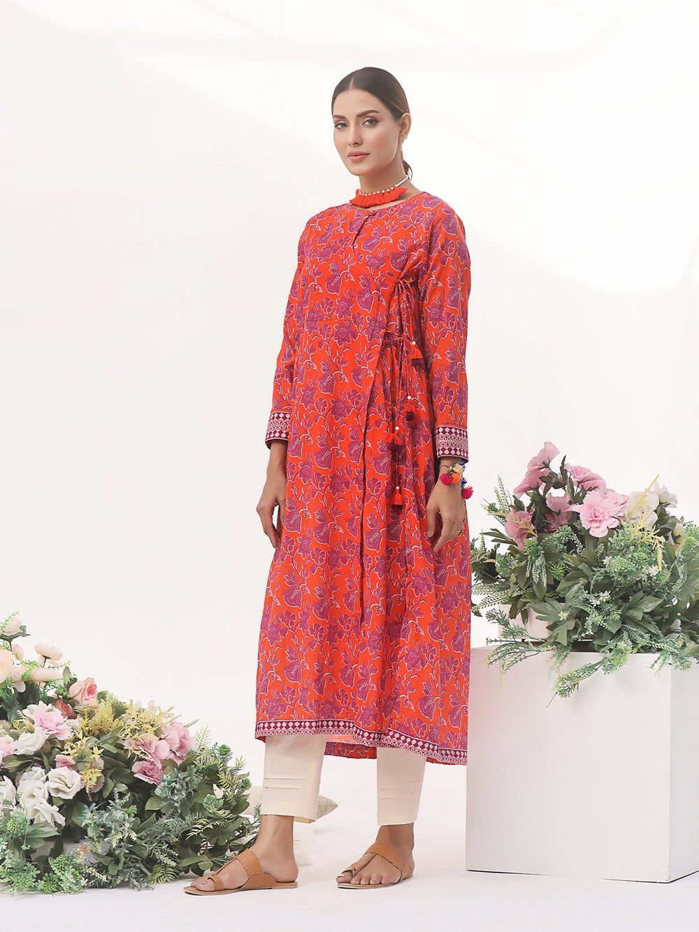 1Pc Printed Unstitched Lawn Orange - OLK-6146-A
