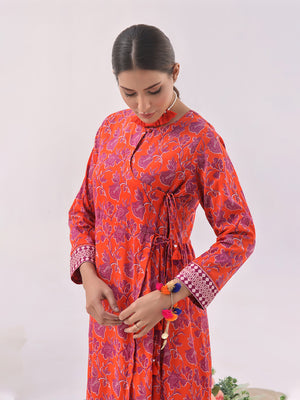 1Pc Printed Unstitched Lawn Orange - OLK-6146-A