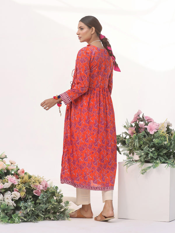 1Pc Printed Unstitched Lawn Orange - OLK-6146-A