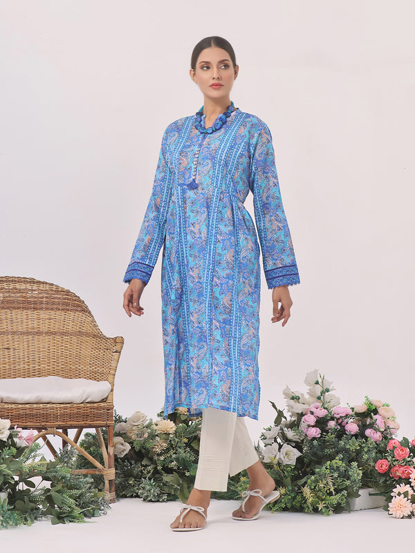 1Pc Printed Unstitched Lawn Blue - OLK-6147-A