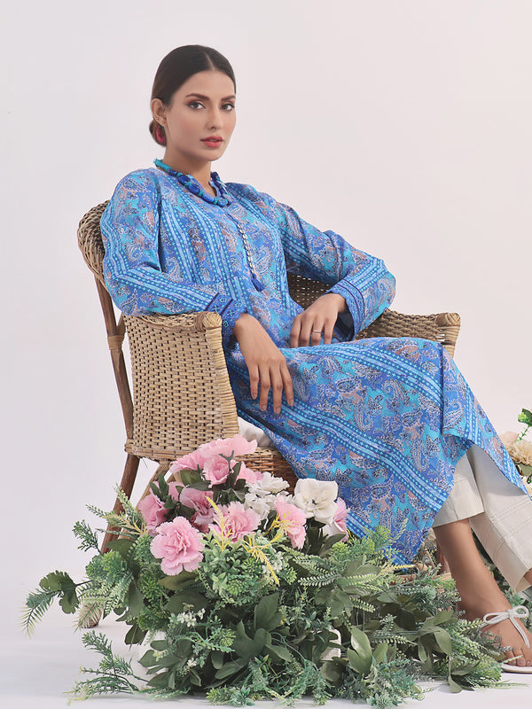 1Pc Printed Unstitched Lawn Blue - OLK-6147-A