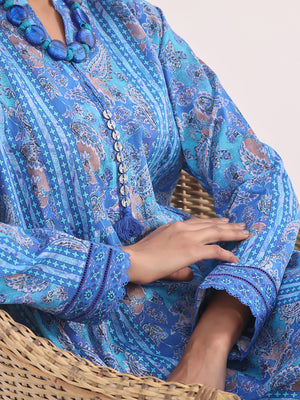 1Pc Printed Unstitched Lawn Blue - OLK-6147-A
