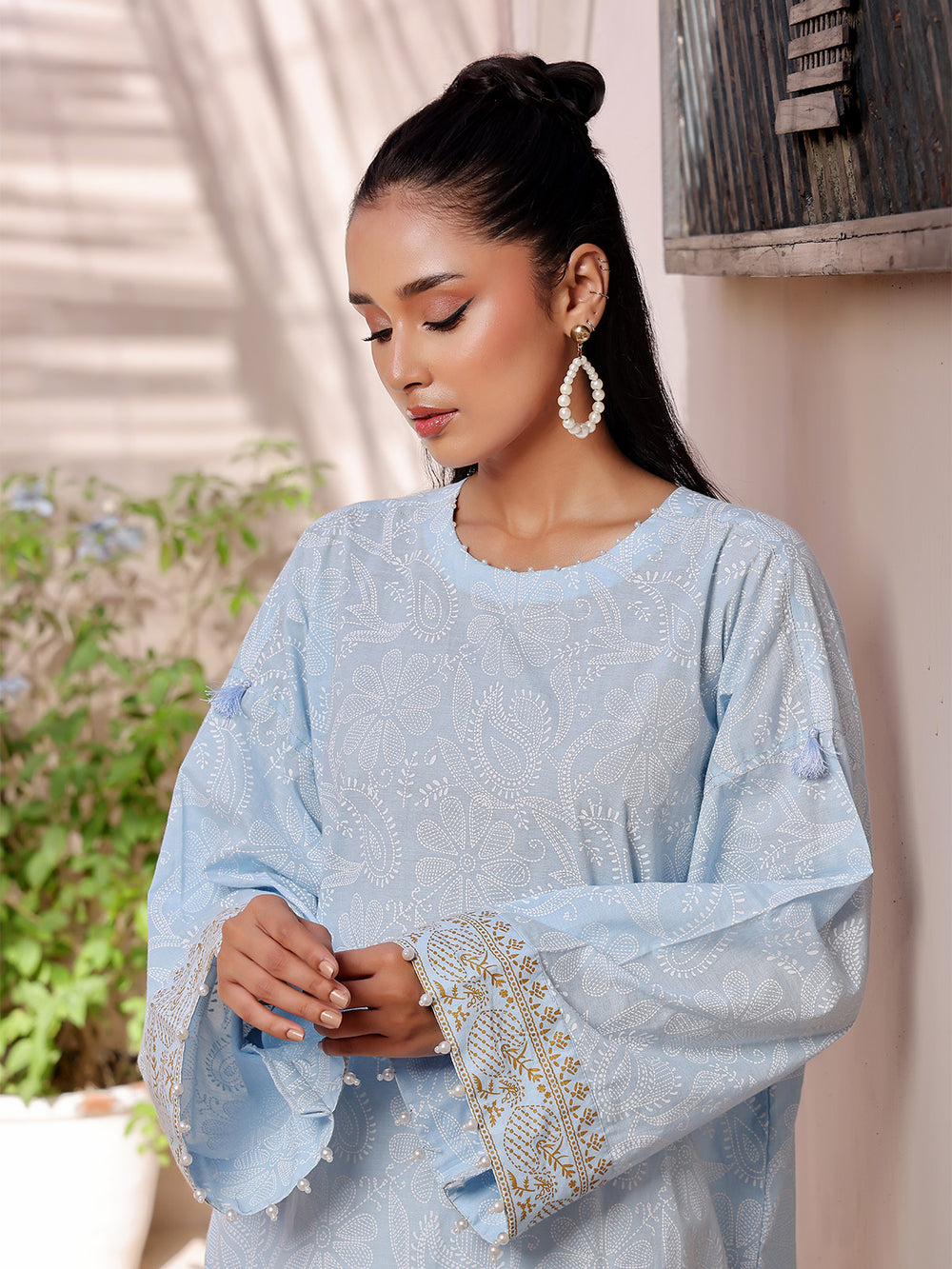 1Pc Printed Unstitched Lawn Light Blue - OLKS-6216-B