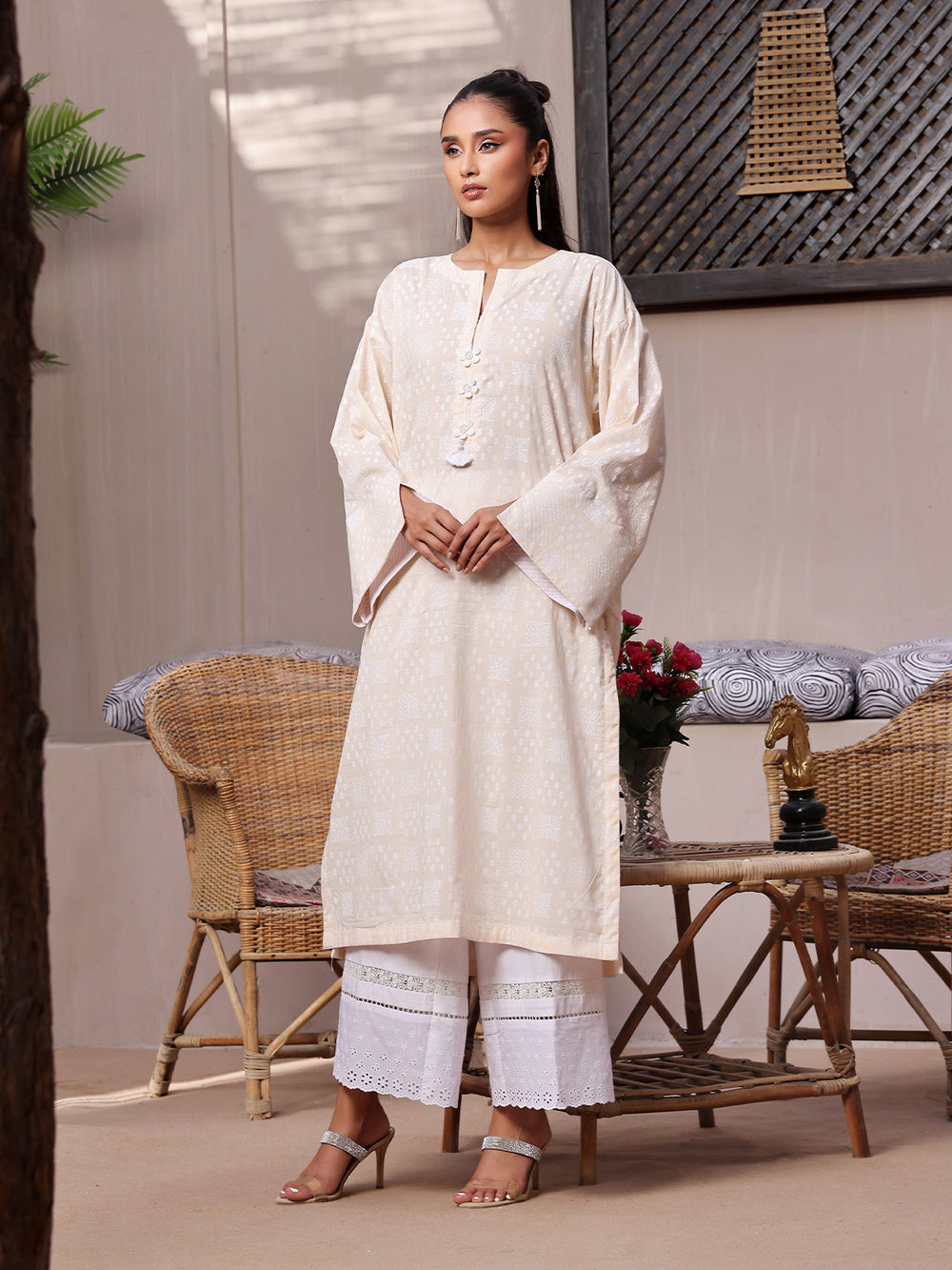 1Pc Printed Unstitched Lawn Cream - OLKS-6223-A