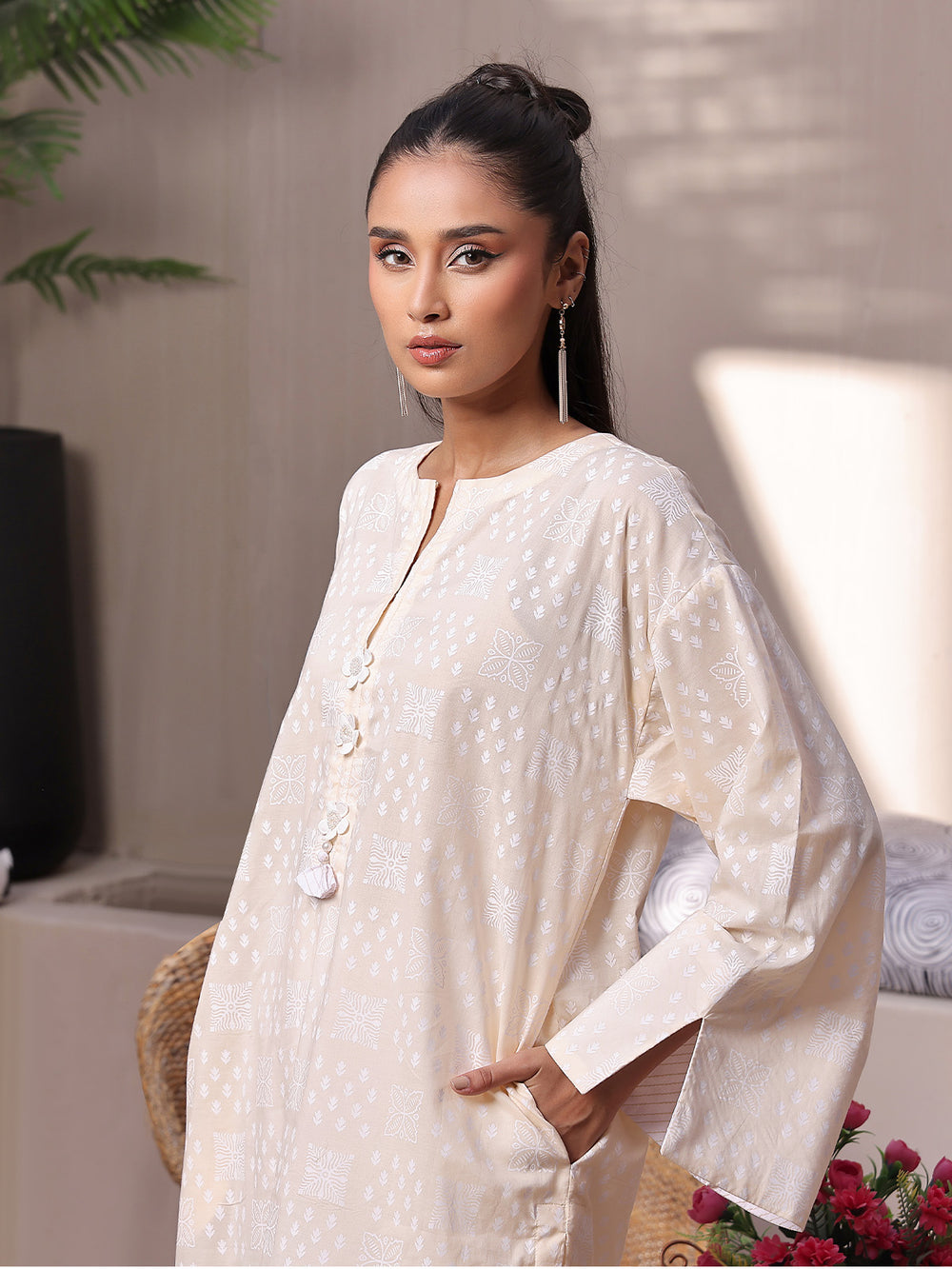 1Pc Printed Unstitched Lawn Cream - OLKS-6223-A