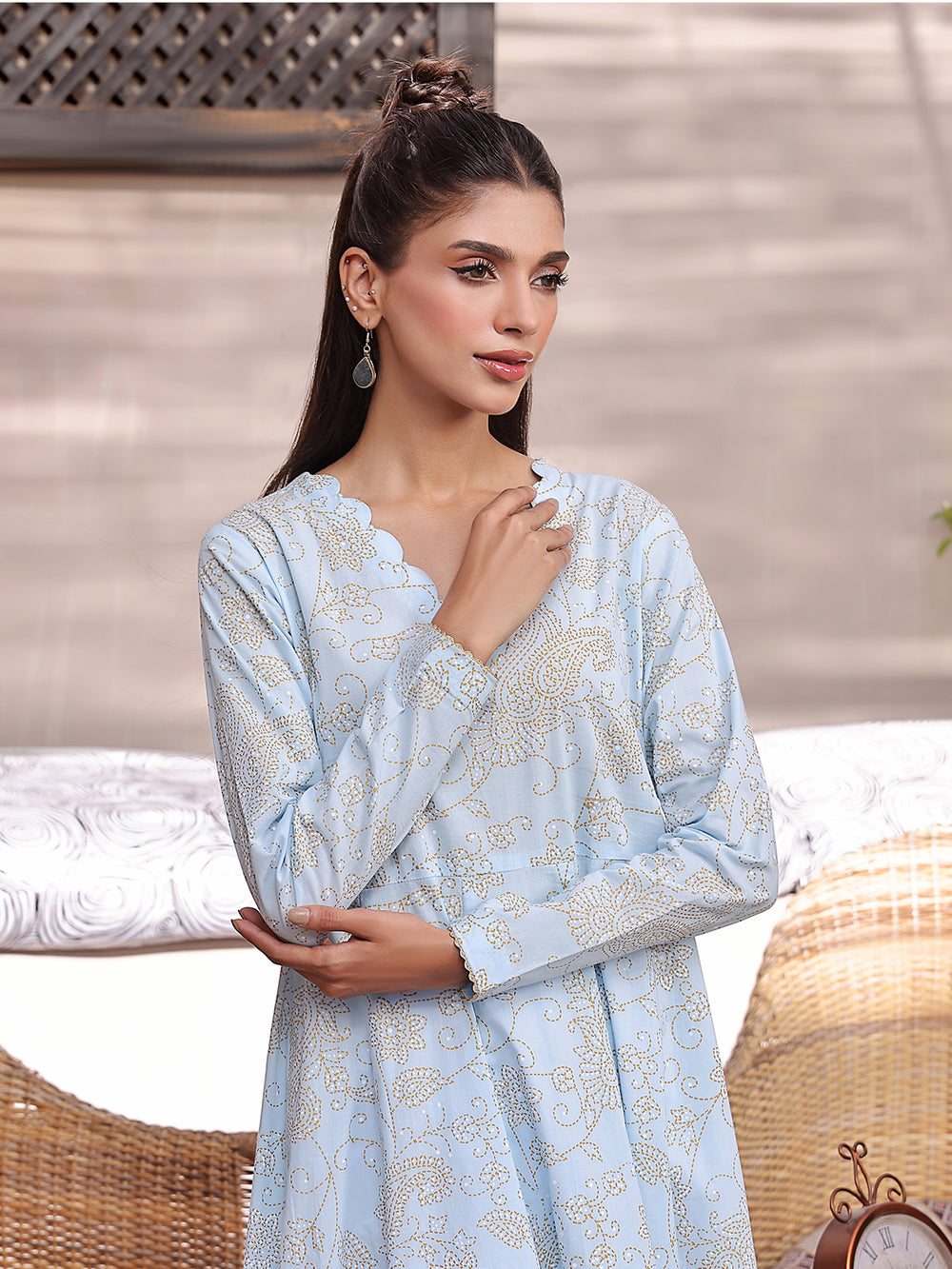1Pc Printed Unstitched Lawn Light Blue - OLKS-6224-A