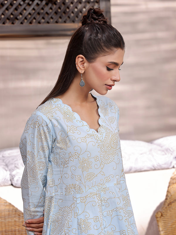 1Pc Printed Unstitched Lawn Light Blue - OLKS-6224-A