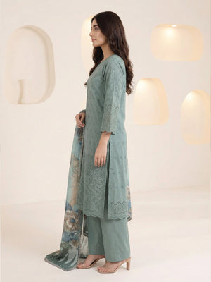 3Pc ChickenKaari Unstitched Suit Lawn Green - OCBL3P-6431-A