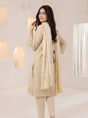 3Pc ChickenKaari Unstitched Suit Lawn Beige - OCBL3P-6432-A