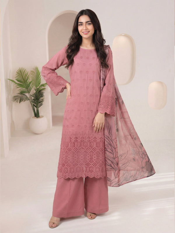 3Pc ChickenKaari Unstitched Suit Lawn Pink - OCBL3P-6433-A