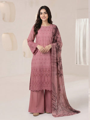 3Pc ChickenKaari Unstitched Suit Lawn Pink - OCBL3P-6433-A