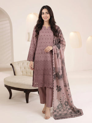 3Pc ChickenKaari Unstitched Suit Lawn Brown - OCBL3P-6435-A