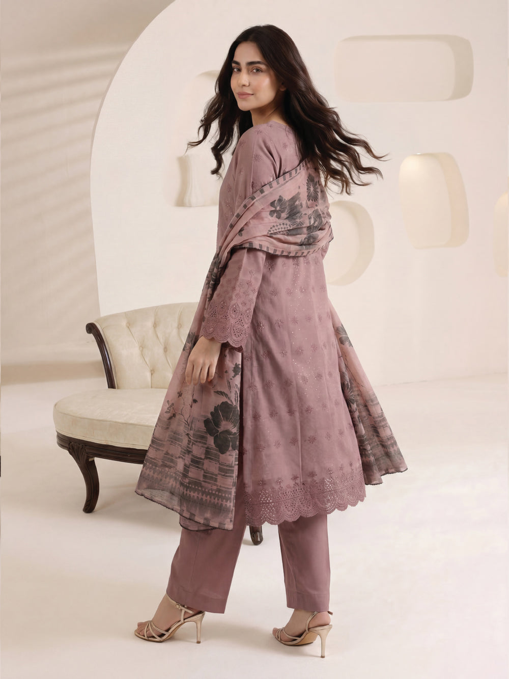 3Pc ChickenKaari Unstitched Suit Lawn Brown - OCBL3P-6435-A