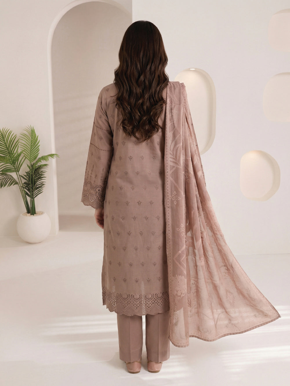 3Pc ChickenKaari Unstitched Suit Lawn Light Brown - OCBL3P-6436-A